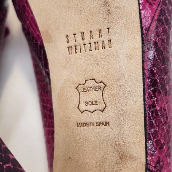 Stuart Weitzman Vevey Pink Leather Snake Print Stiletto Heels 10 M Slingback Bow - Picture 10 of 10